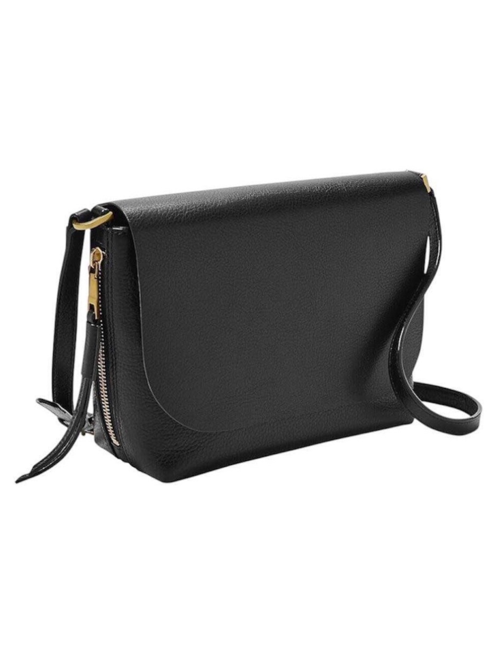 Fossil Black Leather Crossbody with Gold Hardware